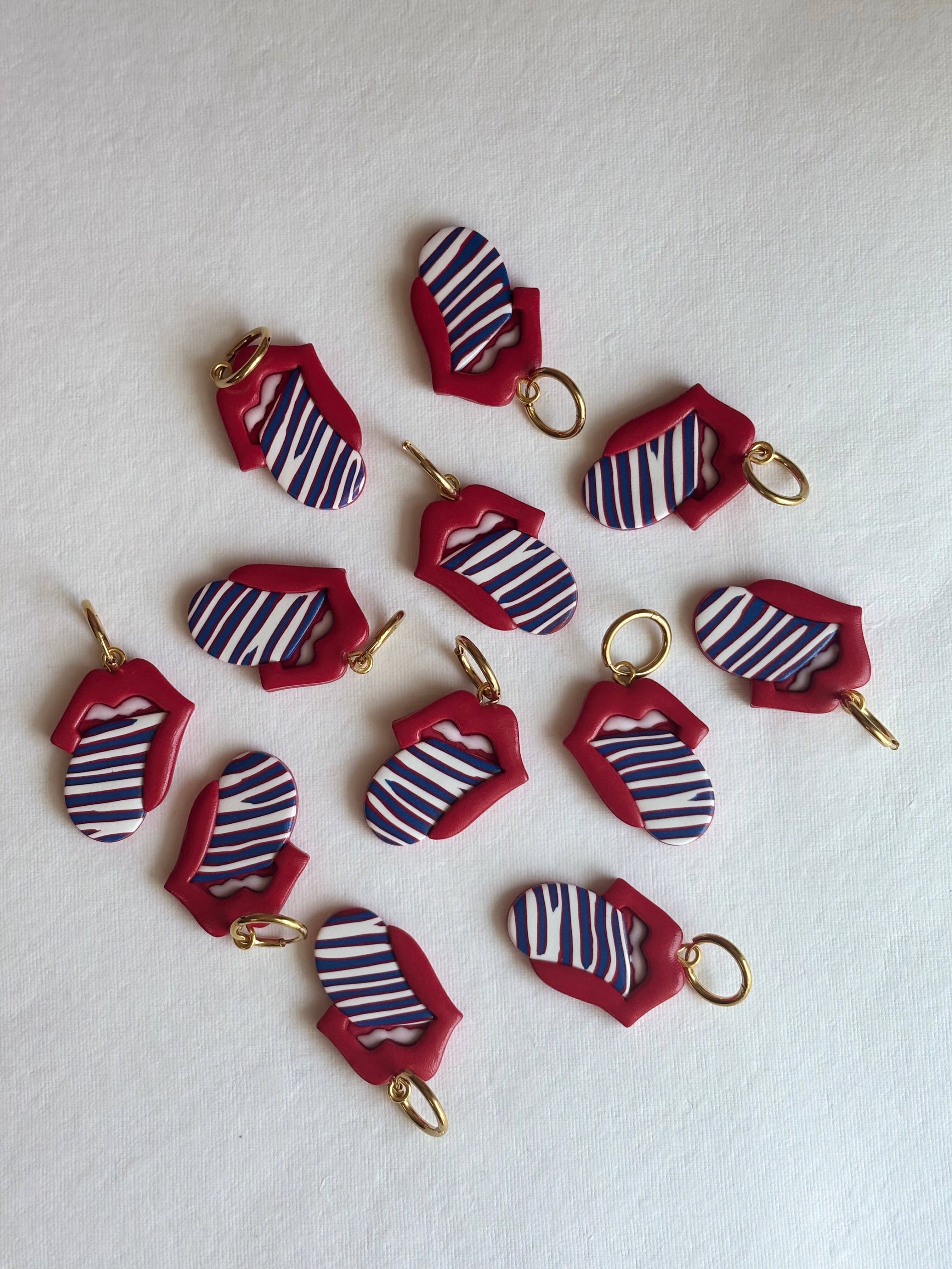 Buffalo Bills dangle earrings, tongue out earrings