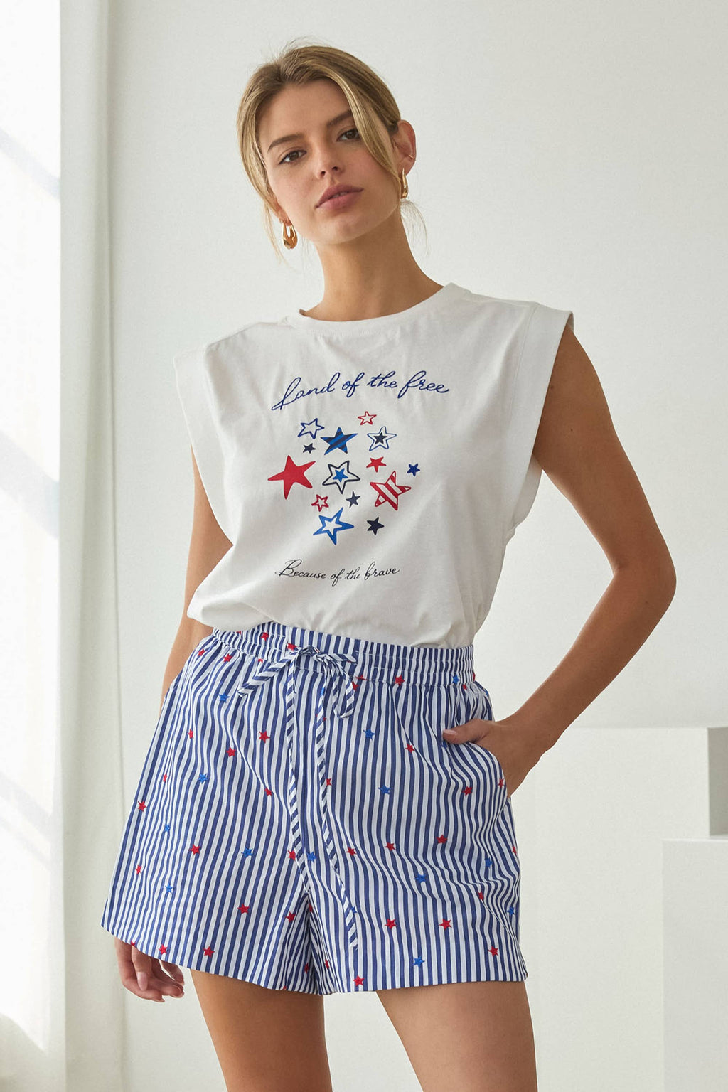 Patriotic Star Print Sleeveless Top  graphic tee