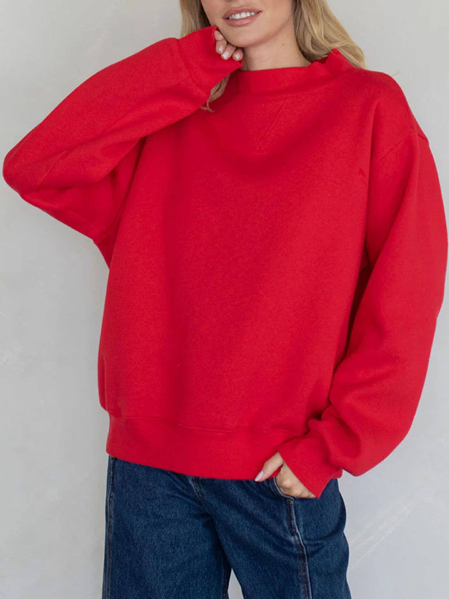 Ready in Red Fleece Mock Neck