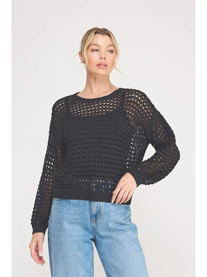 Midnight Charm Pointelle Sweater