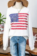 Fashion-W American Flag Drop Shoulder Loose Sweatshirt