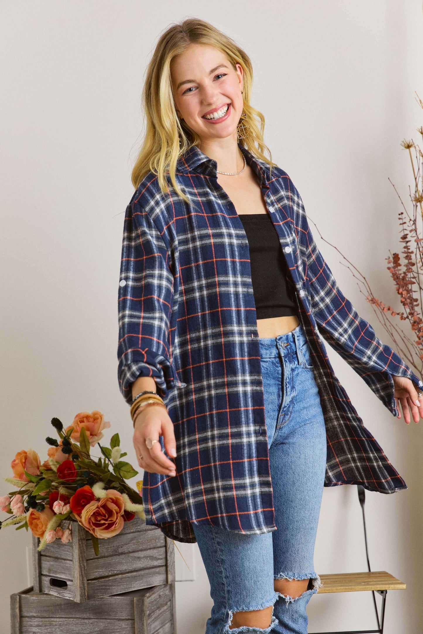 Oh Noreen Flannel in Navy and Red