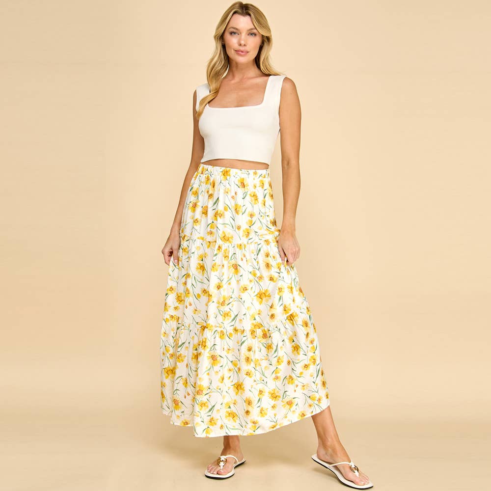 Sunny Bloom Tiered Maxi Skirt