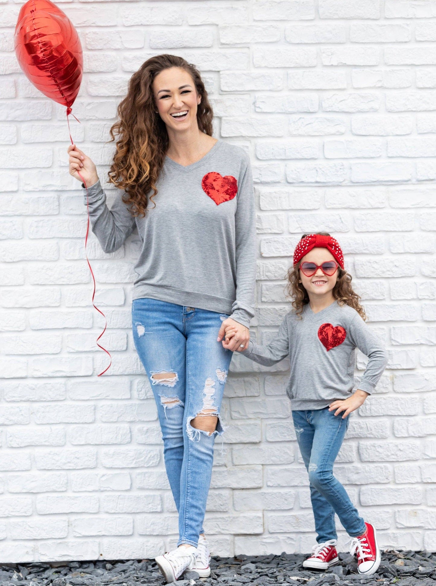 Mommy And Me Shining Heart Grey Top