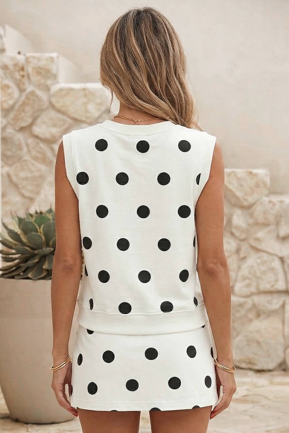 Pia Polka Dot Print Tank Split Mini Skort