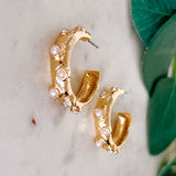 Gold Hoop Earrings With Stone and Pearl Details