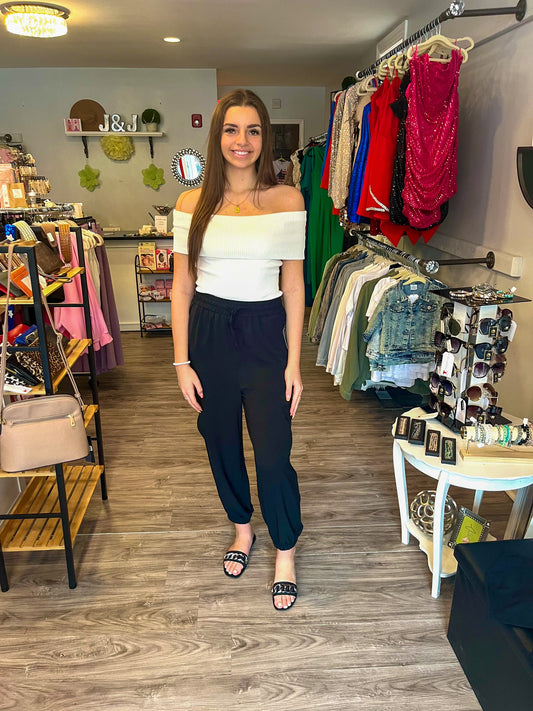 Mia Sleeveless Off The Shoulder Top in Black, Off White, Taupe