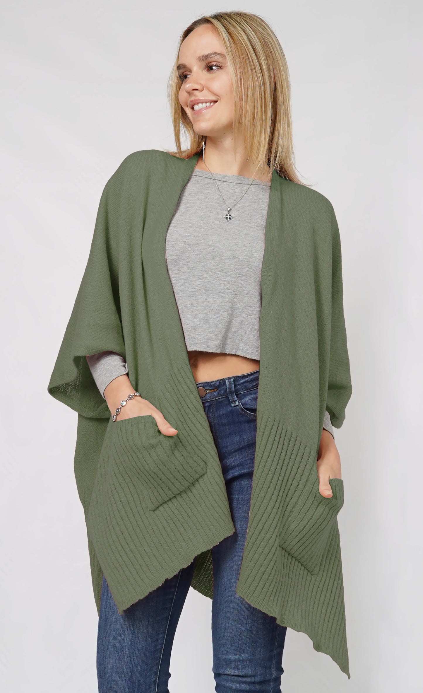 Solid Knit Cape Olive