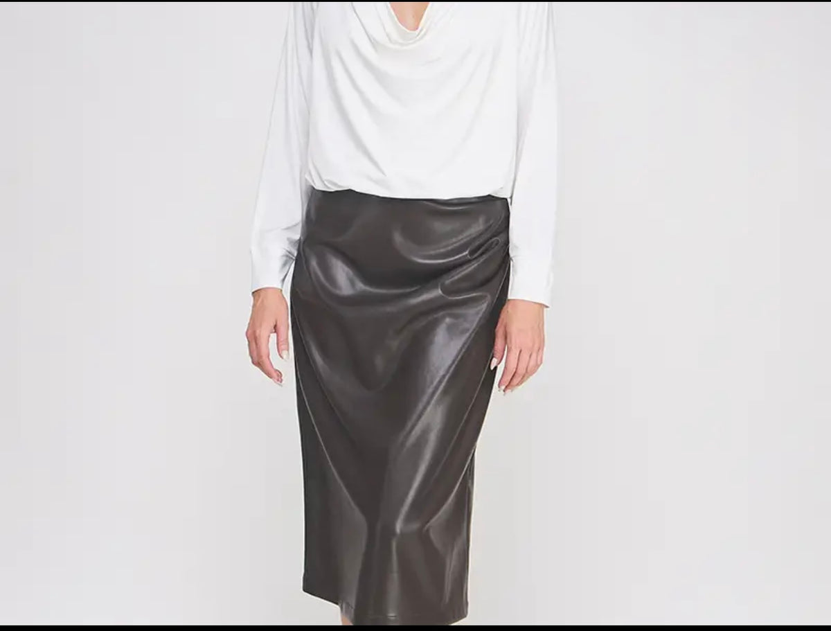 City Chic Vegan Leather Midi Skirt