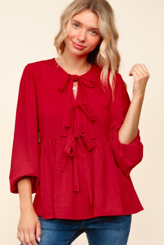 Red Ribbon Tie Blouse