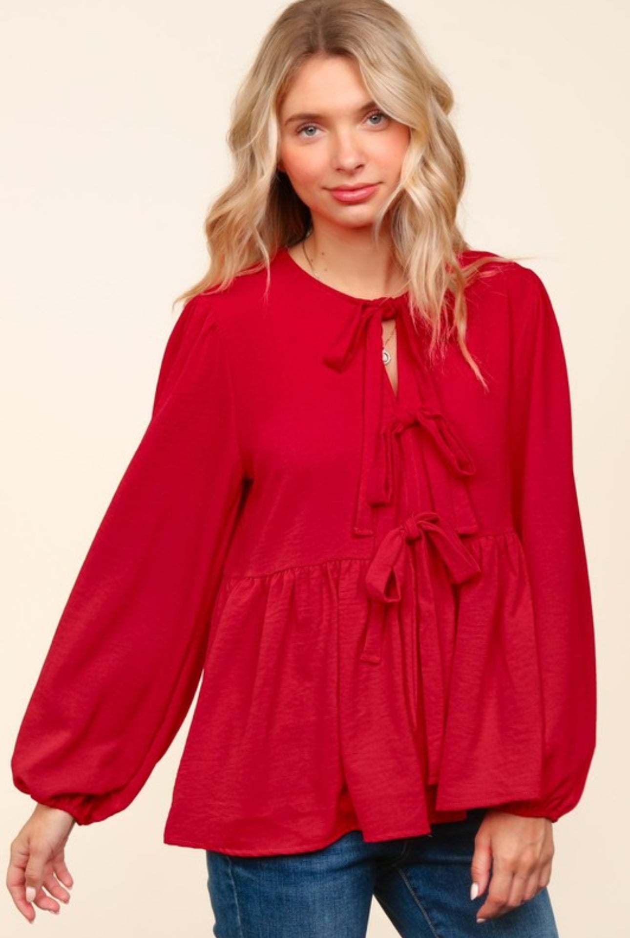 Red Ribbon Tie Blouse