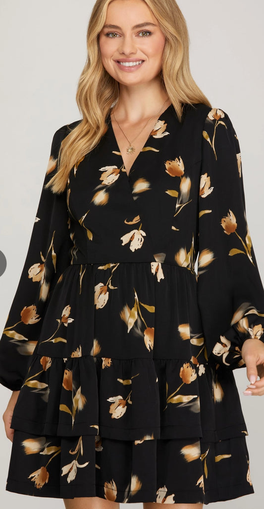 Autumn Flowers Tiered Dress