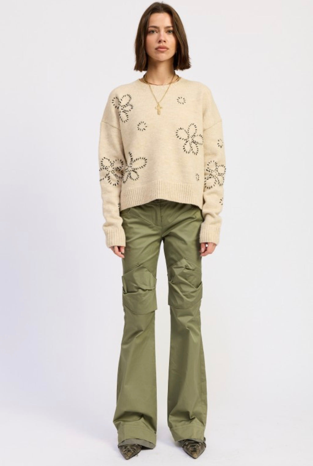 Floral Whipstitch Sweater