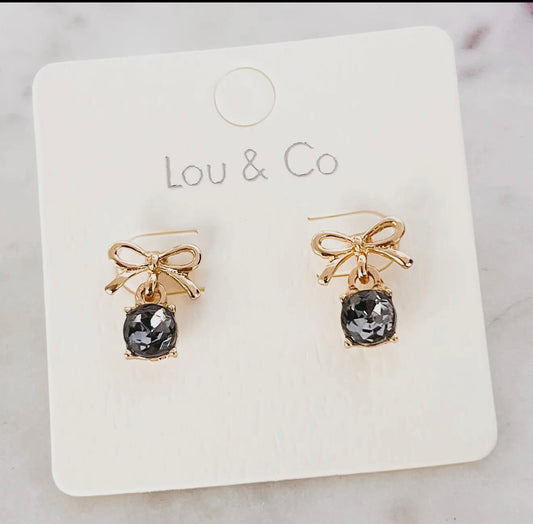 Bow Earring With Glass Stone