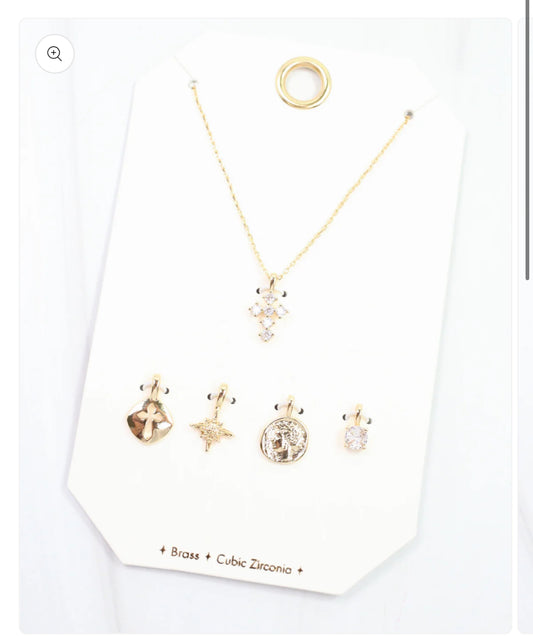 Cross and Coin Charm Necklace Set