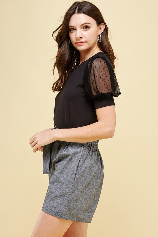 Susan Solid Top with Mesh Sleeve