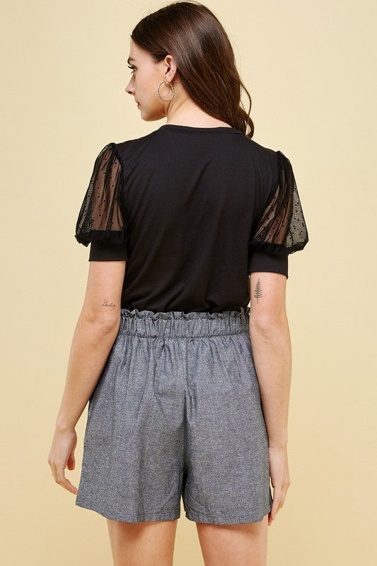 Susan Solid Top with Mesh Sleeve