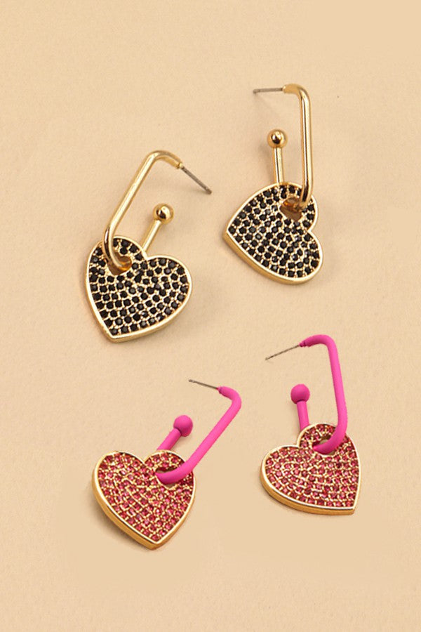 Rhinestone Heart Drop Earrings