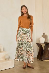 Olive Muse Printed Pleated Skirt