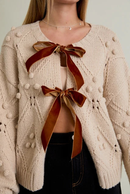 Cami Cardigan With Velvet Bows
