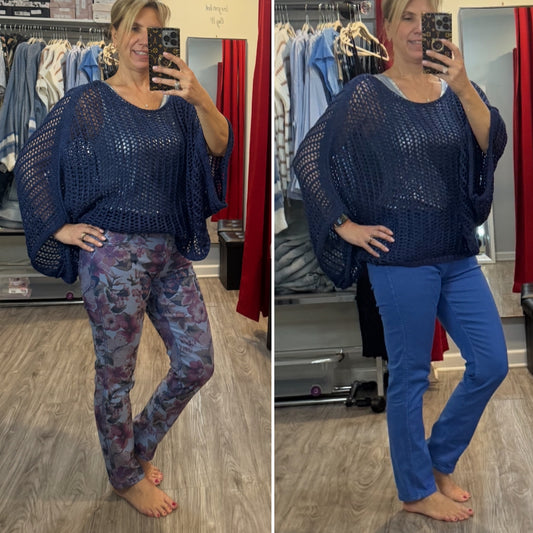 Floral Reversable  Blue Jeans by Tempo Paris