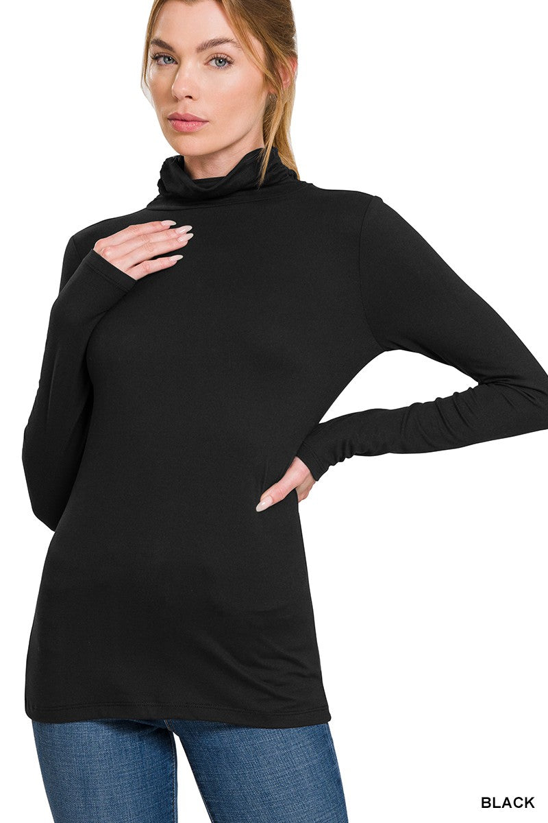 Premium Microfiber Mock Neck Top in Black, Off White, Sand Beige