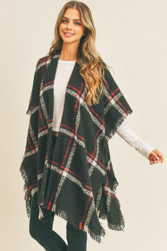 Keep Me Plaid Kimono Black