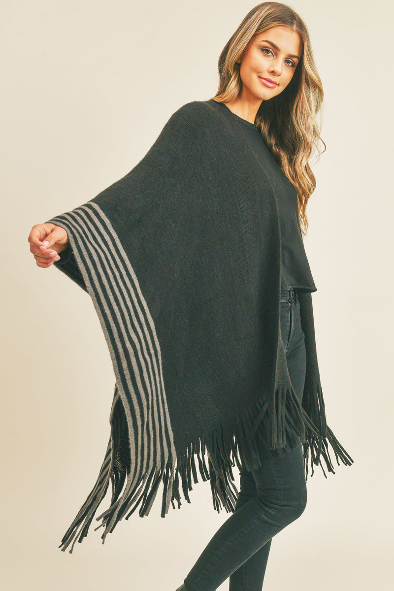 Stripe Trimmed Ruana