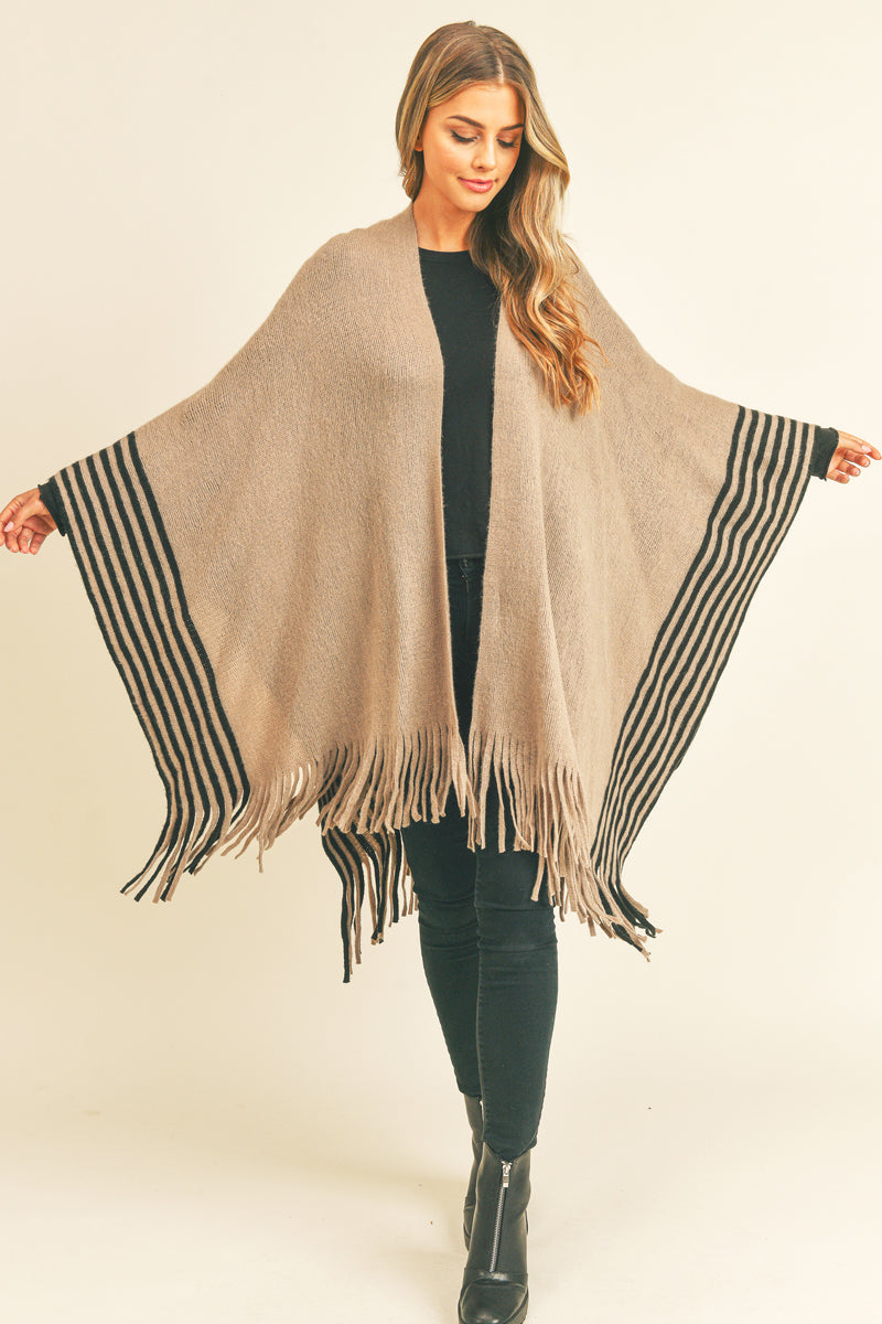 Stripe Trimmed Ruana