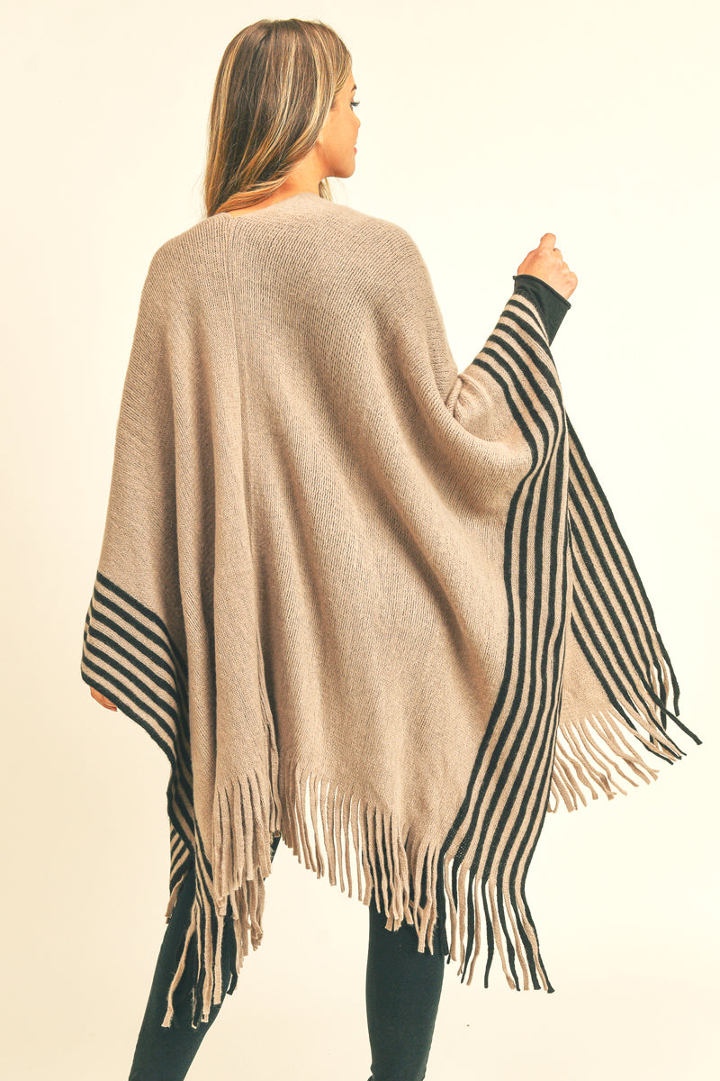 Stripe Trimmed Ruana