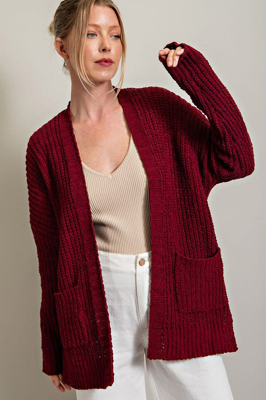 Pardon My Pockets Knit Cardigan in Black & Wine