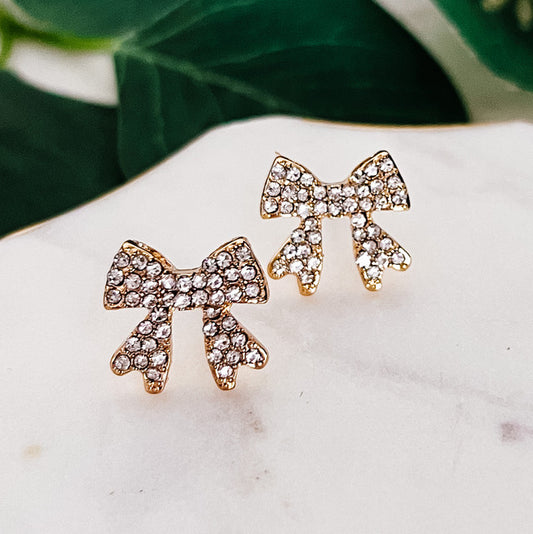 Pave bow stud earrings