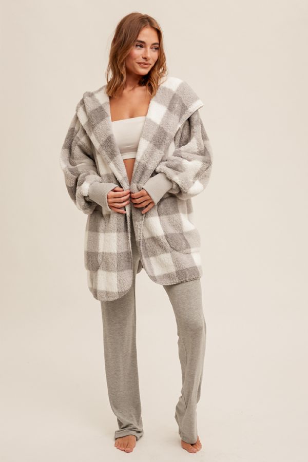 So Soft Hooded Checked Sherpa