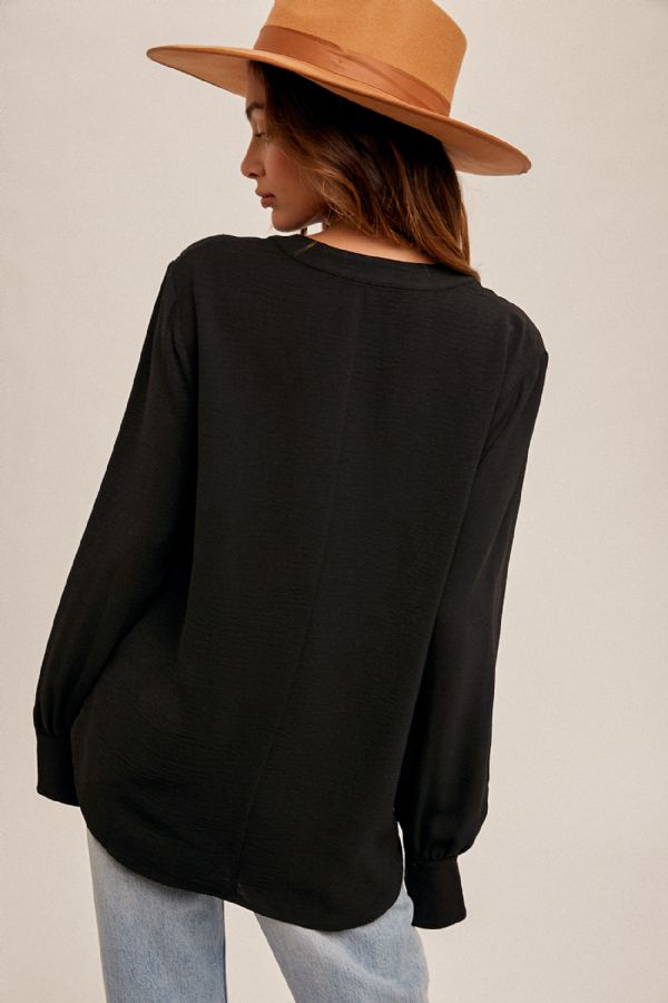 Valentina V Neck Blouse in Black & Off White