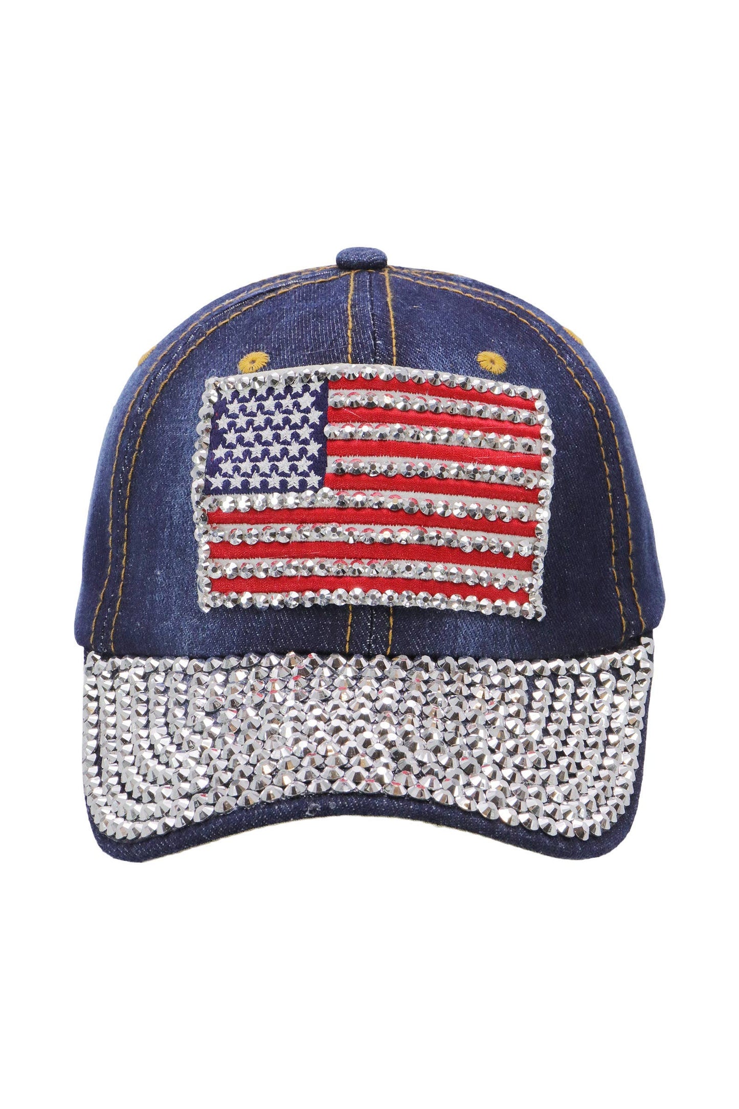 American Flag Bling Patch Denim Baseball Cap