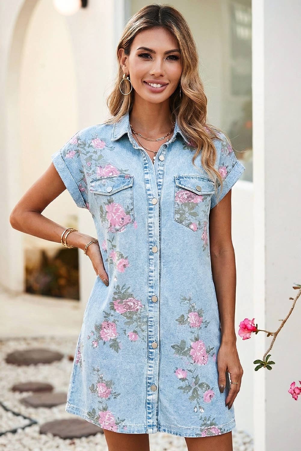 Floral Denim Shift Dress
