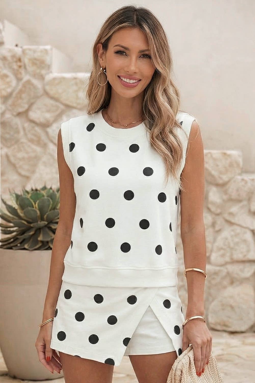 Pia Polka Dot Print Tank Split Mini Skort
