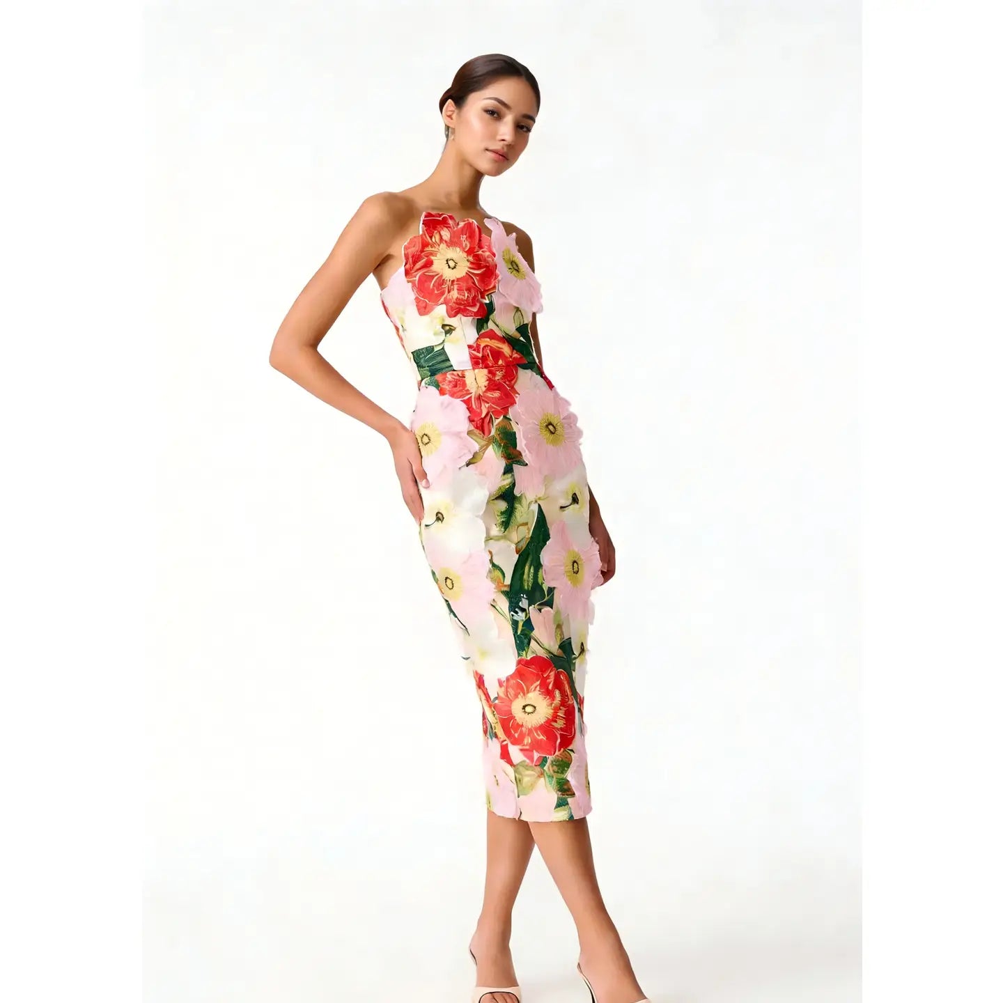 Summer Floral Embroidered Strapless Maxi