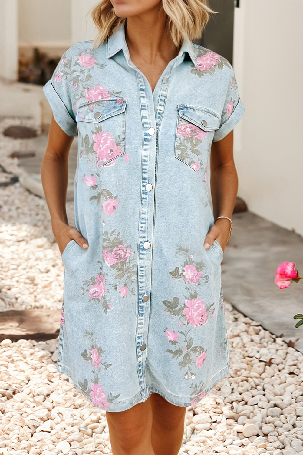 Floral Denim Shift Dress