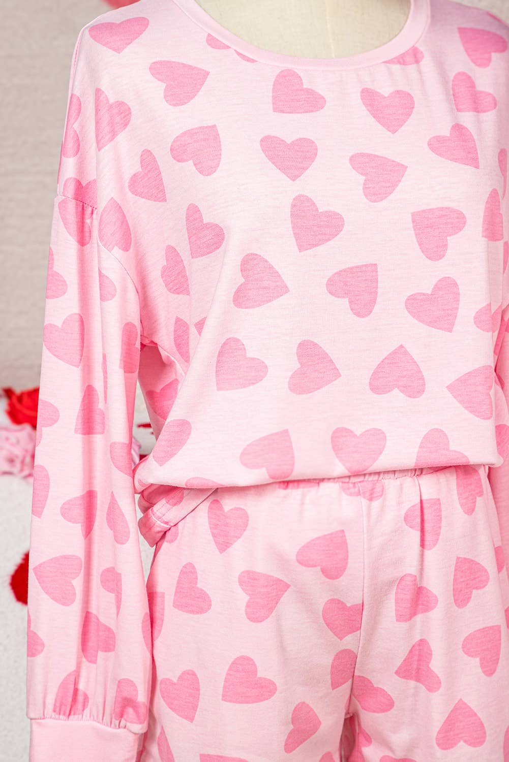 Valentine Heart Print Long Sleeve Top Shorts Lounge Set