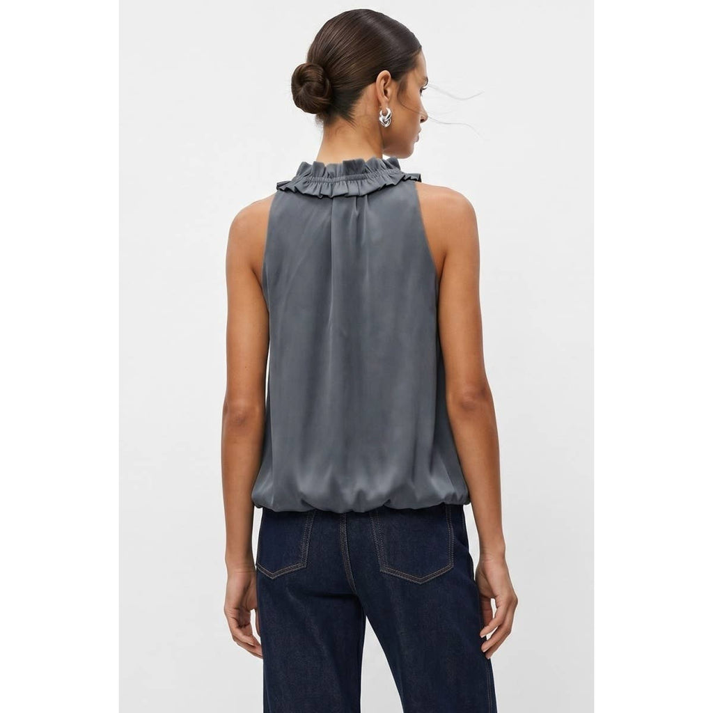 Satin Ruffle Collar Keyhole Top