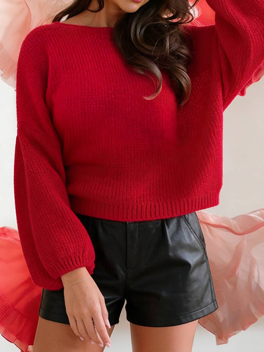 Bow Backless Bubble Sleeve Sweater