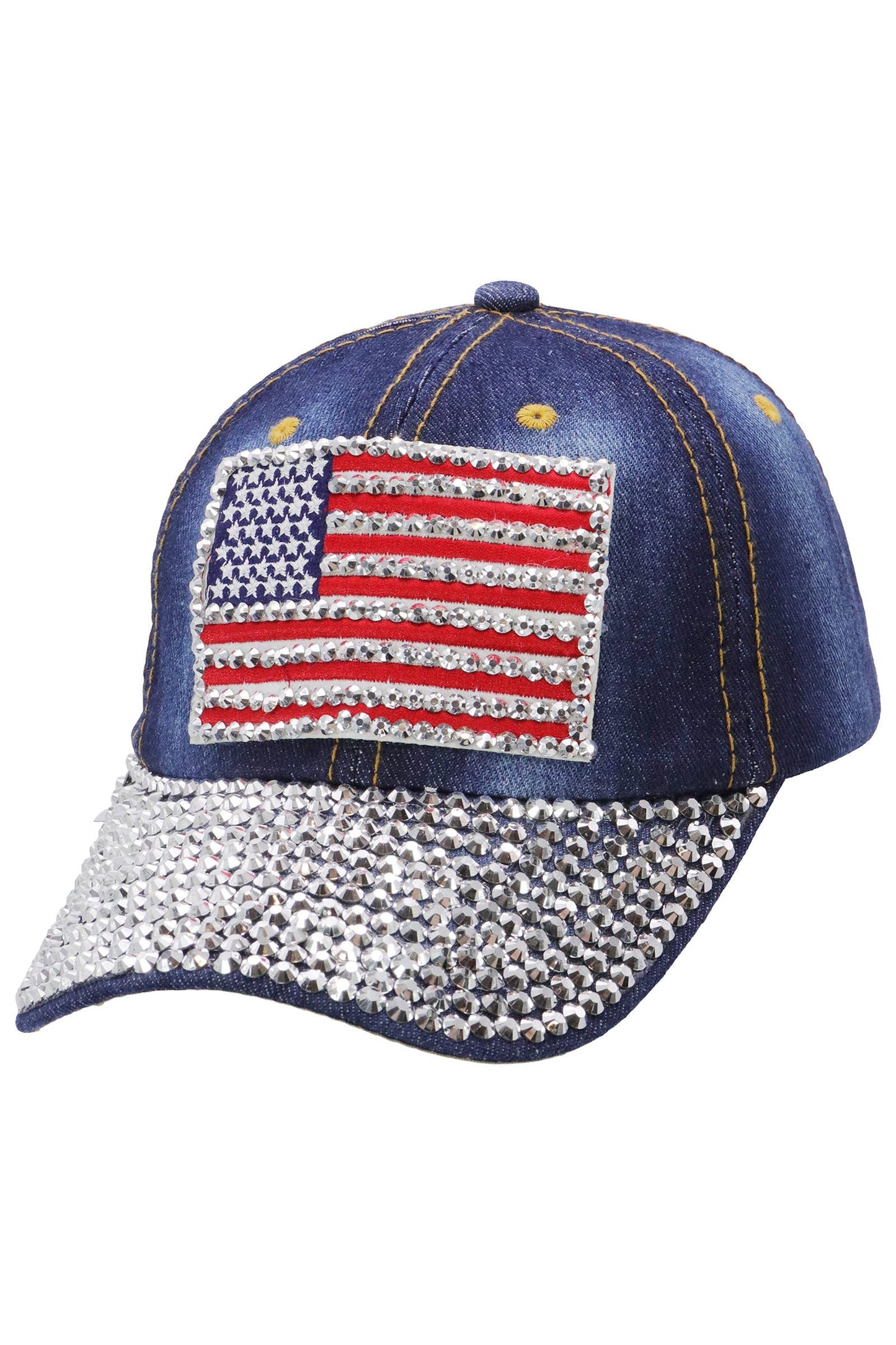American Flag Bling Patch Denim Baseball Cap