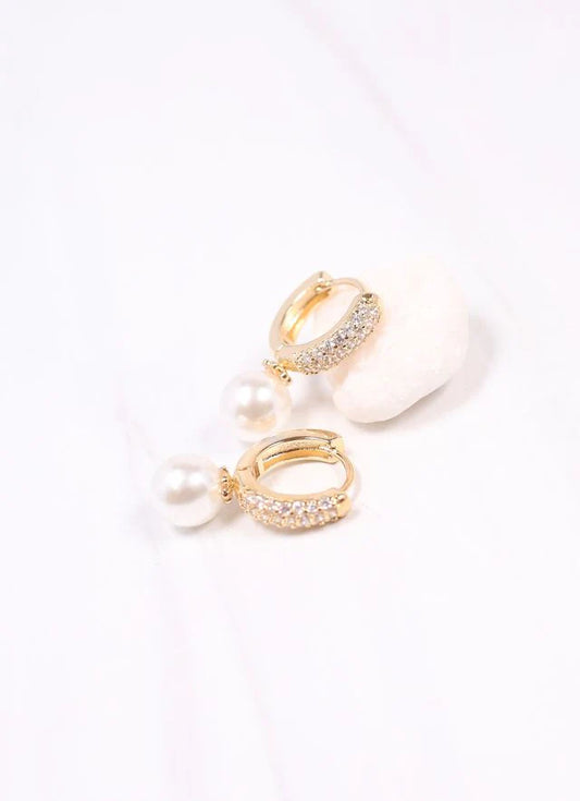 Kento CZ Hoop Earring with Pearl GOLD