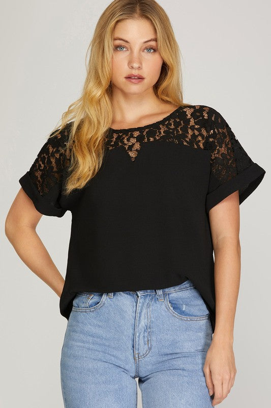 Lena Lace Top in Black and Off White