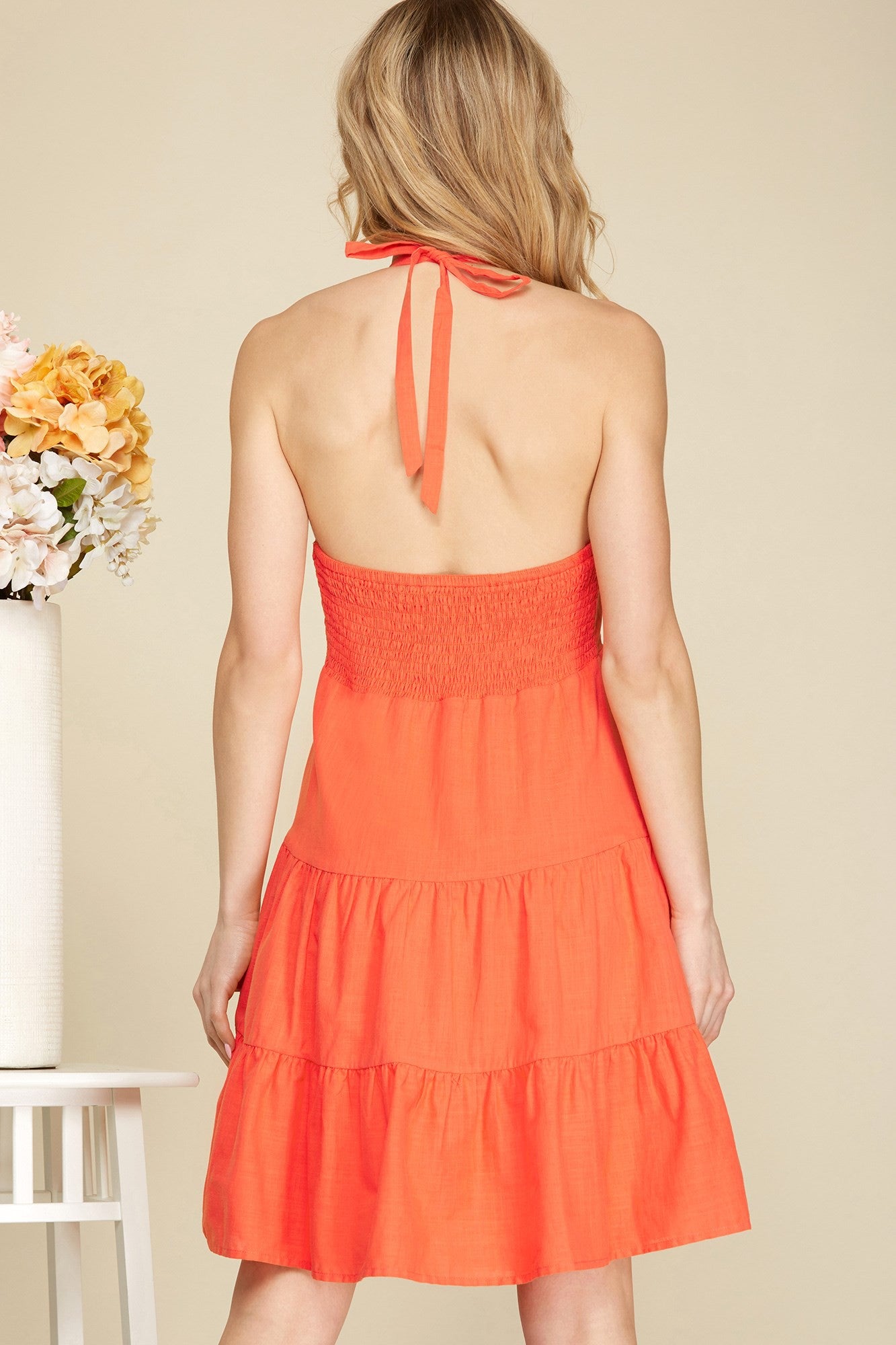 Tessa Tangerine Halter Dress