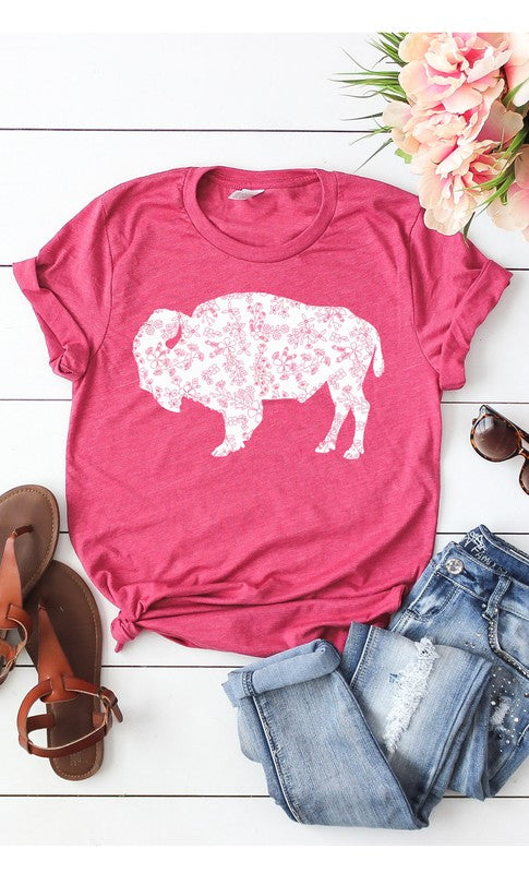 Buffalo Floral Tee in Heather Berry PLUS SIZE