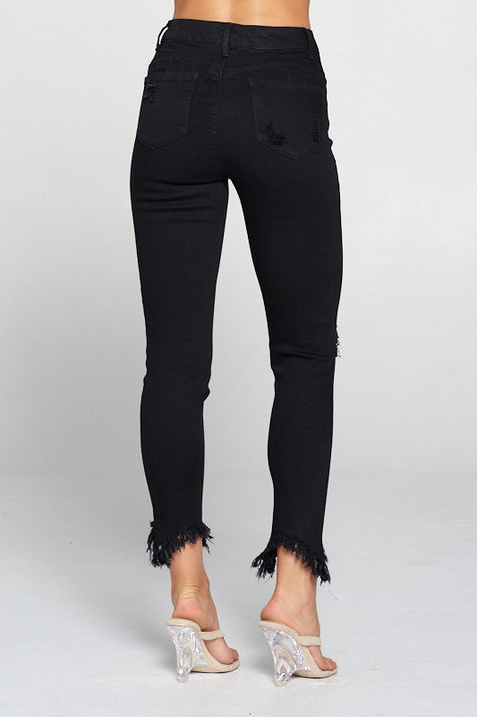 High Rise Destructed Skinnies - Black