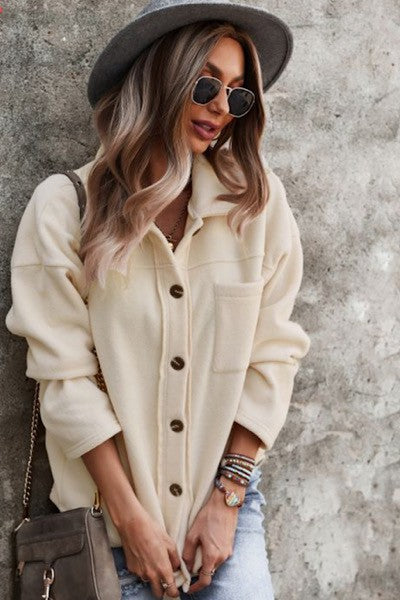 Justine Solid color Buttoned Jacket in Cream and Pink