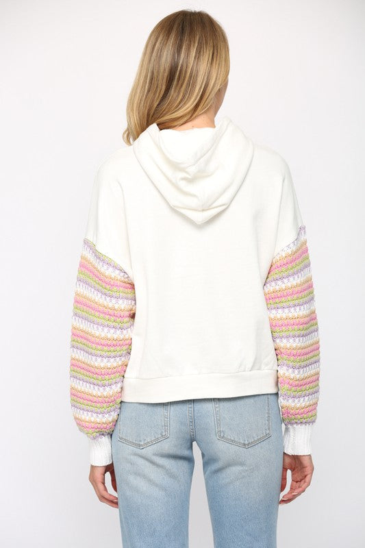 Connie Contrast Knitted Sleeve/Pocket Hoodie Sweatshirt